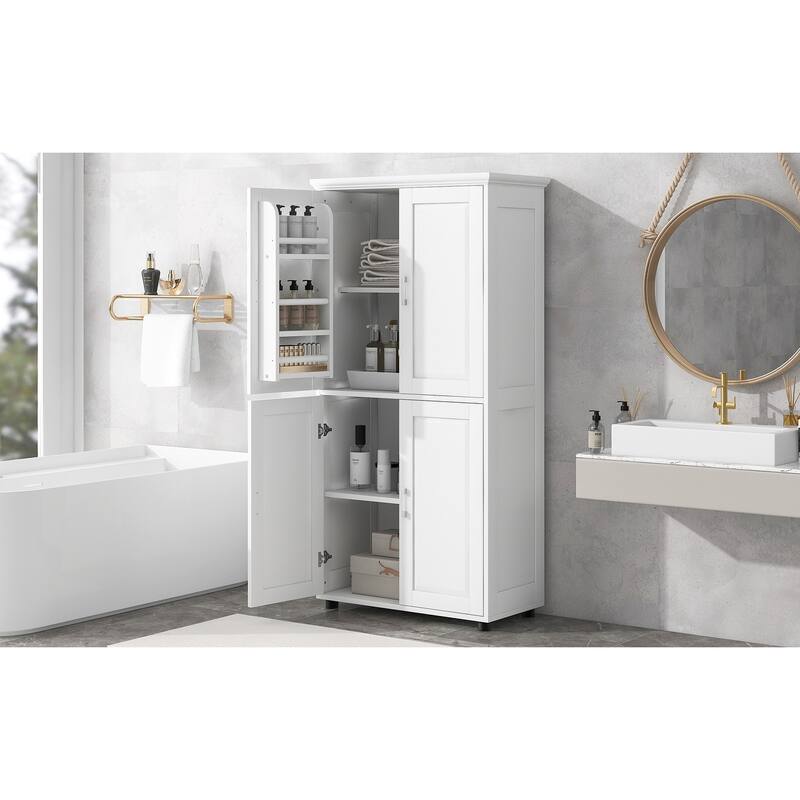 Tall and Wide Bathroom Floor Storage Cabinet, Bathroom Storage Unit, Freestanding Cabinet with 4 Doors, Adjustable Shelves