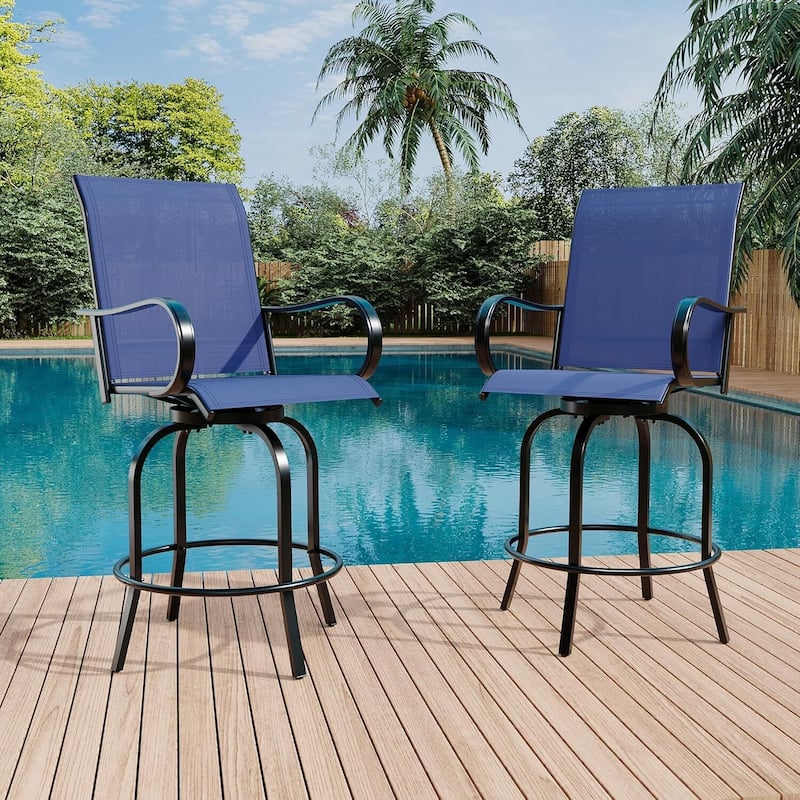 Patio 2 Piece Outdoor Swivel Bar Chairs, Rotating Bar Stools for Deck Lawn Garden Backyard - Blue