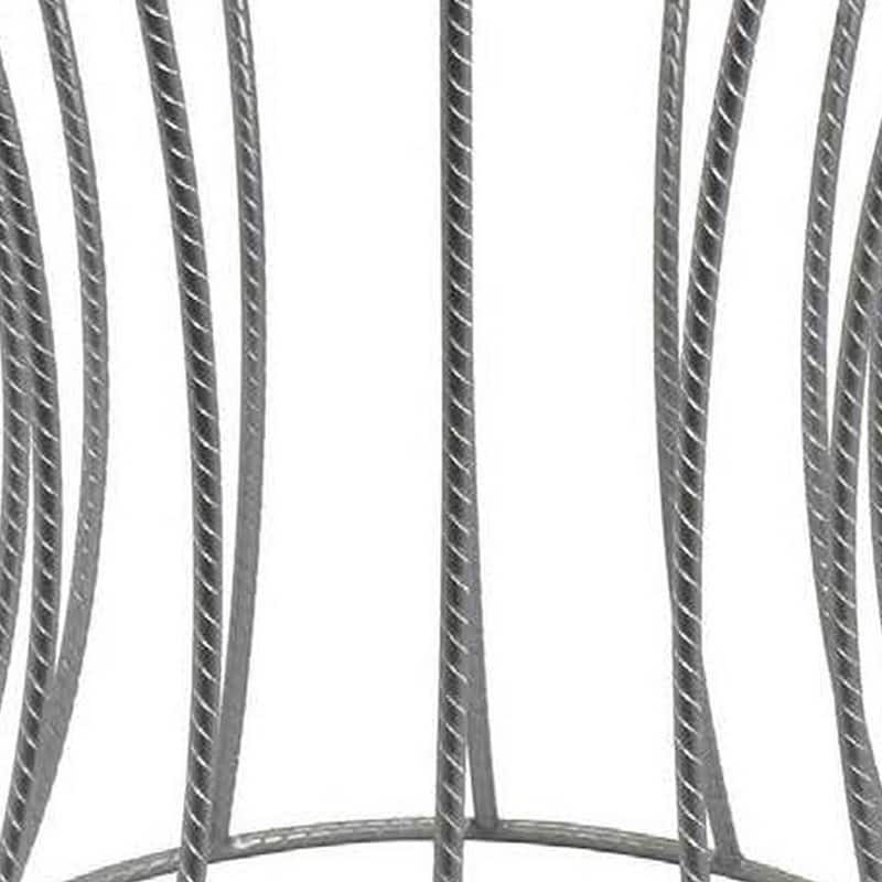 Ema 21 Inch Plant Stand, Round Top, Slatted Geometric Frame, Silver Finish
