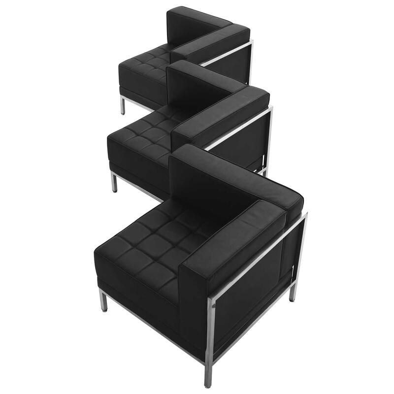LeatherSoft 3 Piece Modular Corner Chair Set with Taut Back and Seat - Black