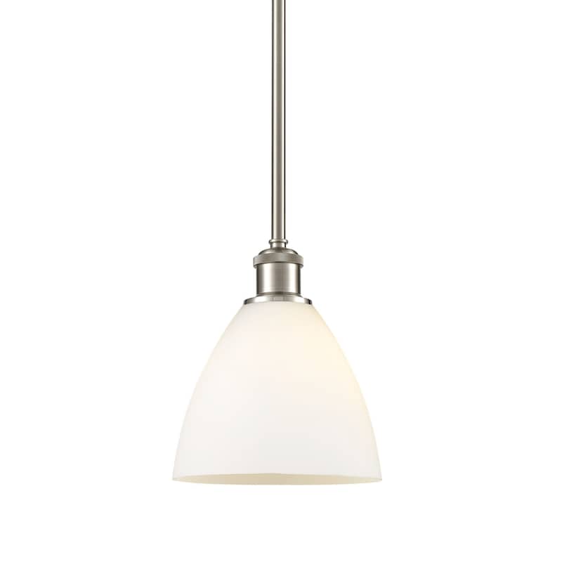 Innovations Lighting 516-1S-9-8 Bristol Pendant Bristol 8" Wide Mini - Brushed Satin Nickel / Matte White
