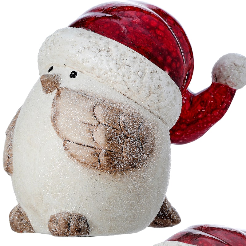 4.5"Resin Frost Bird With Santa Hat Set of 2