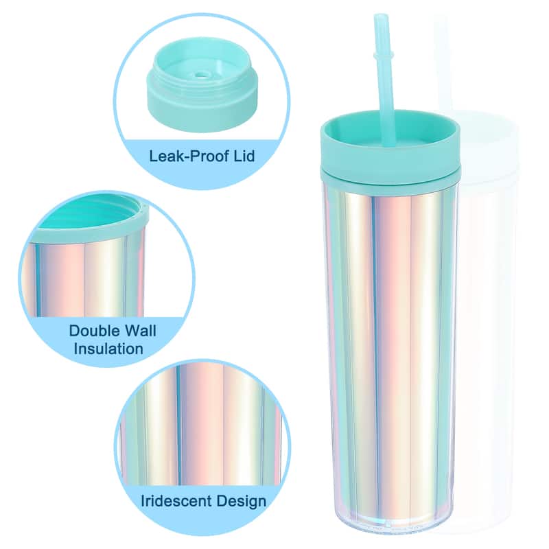 Skinny Acrylic Tumbler w Lid & Straw, 16 Oz Insulated Double Wall Cups