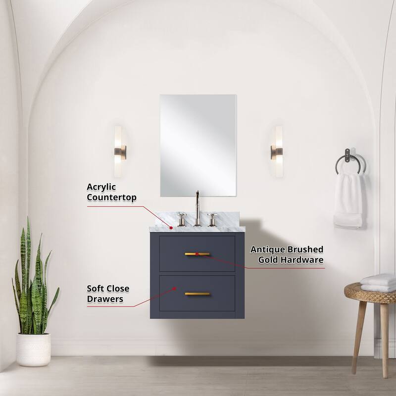 Castor Bath Vanity with Acrylic Top, Sink, Mirror and Faucet