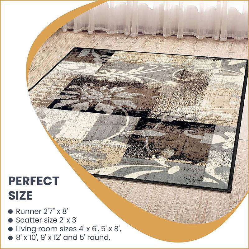 Contemporary Floral Patchwork Indoor Area Rug or Runner by Superior