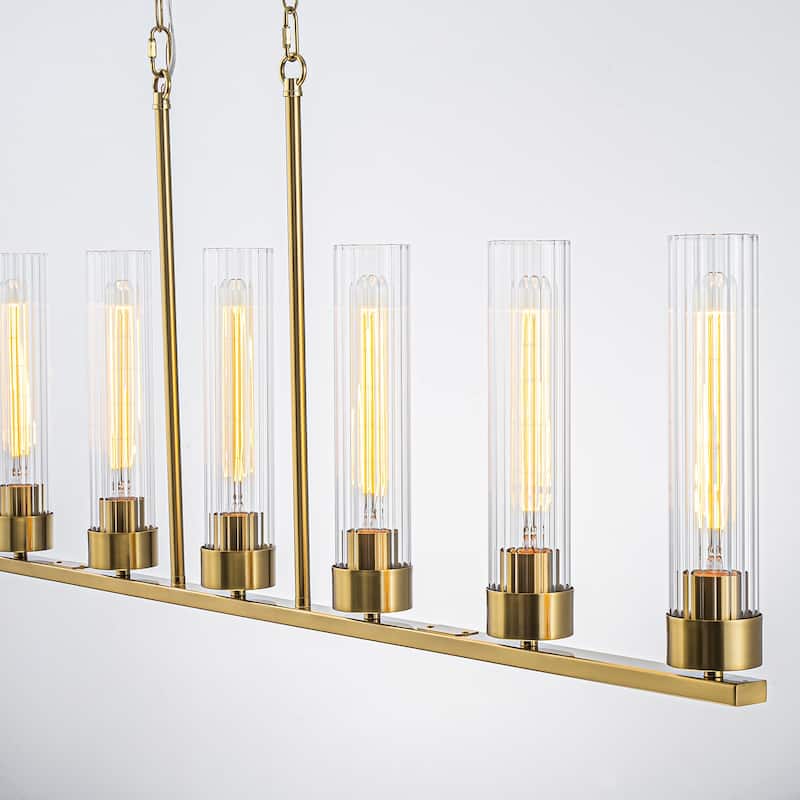 Modern 7-Light Linear Pendant Light with Clear Ribbed Glass