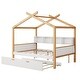 preview thumbnail 4 of 5, Full Size Wooden House Bed, Kids Bed Frame with 2 Drawers and Bookshelf Storage Space