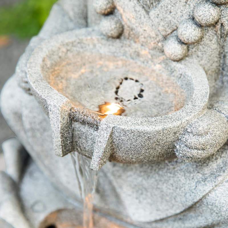 Glitzhome 21.75"H 2-Tiered Zen-Style Polyresin Cat Dog Statue Outdoor Fountain with LED Lights