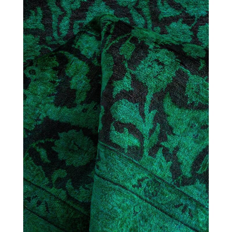 Overton Hand Knotted Wool Vintage Inspired Modern Contemporary Overdyed Green Area Rug - 3' 1" x 5' 5"