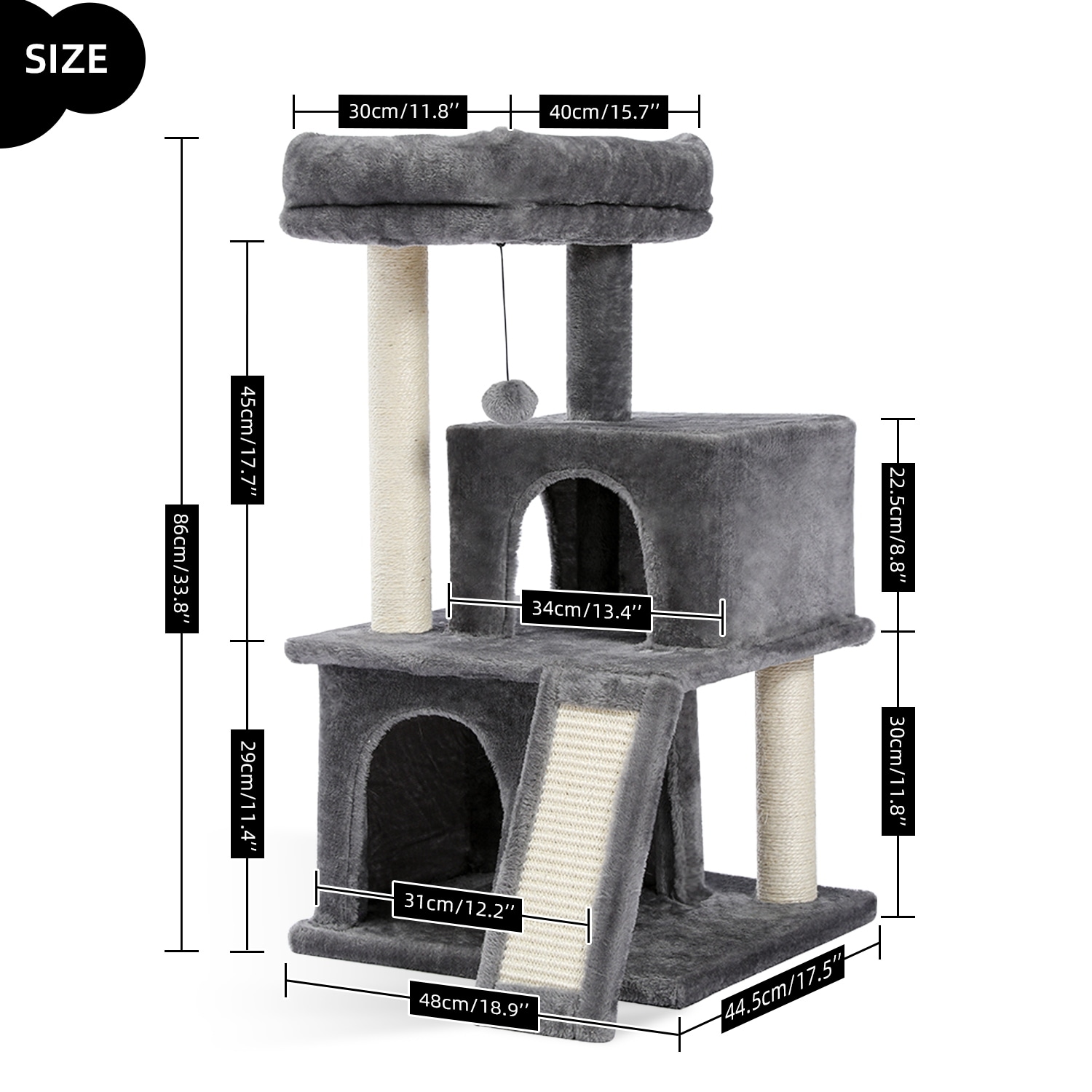 34 Inches Luxury Cat Tree with Double Condos Spacious Perch and Scratching Posts Beige