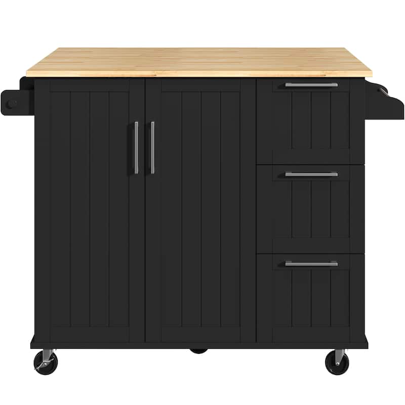 Yaheetech Rolling Kitchen Island Cart with Storage Cabinet and Drawers - N/A - Black