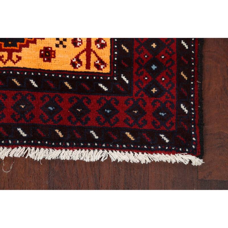 Geometric Balouch Persian Runner Rug Hand-knotted Wool Carpet - 3'3" x 6'7"
