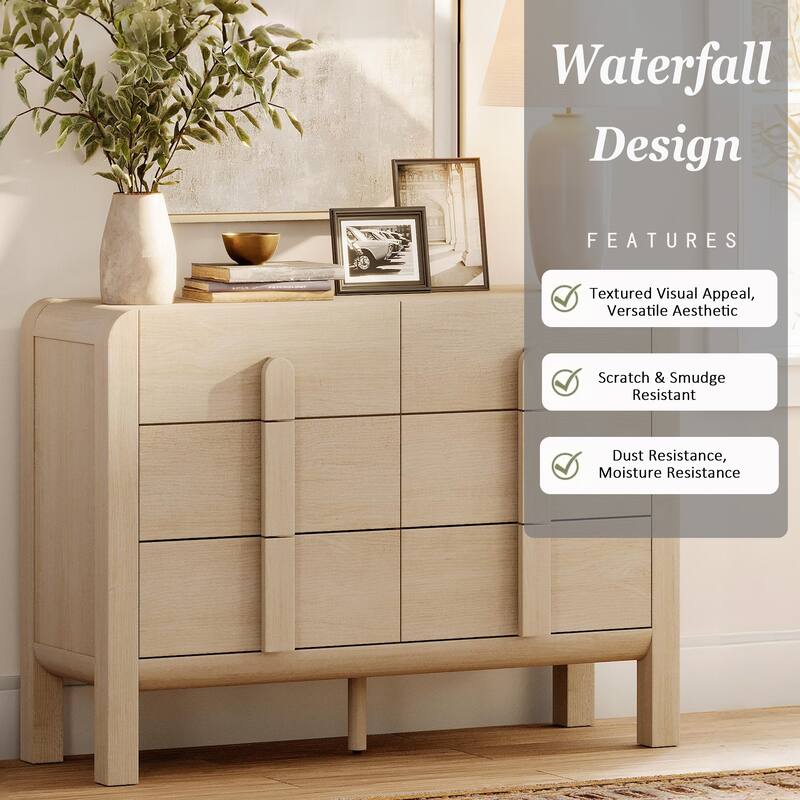 WAMPAT Modern Dresser TV Stand For Tvs Up To 100 Inch, Cruved Entertainment Center, Wood TV Console With Storage