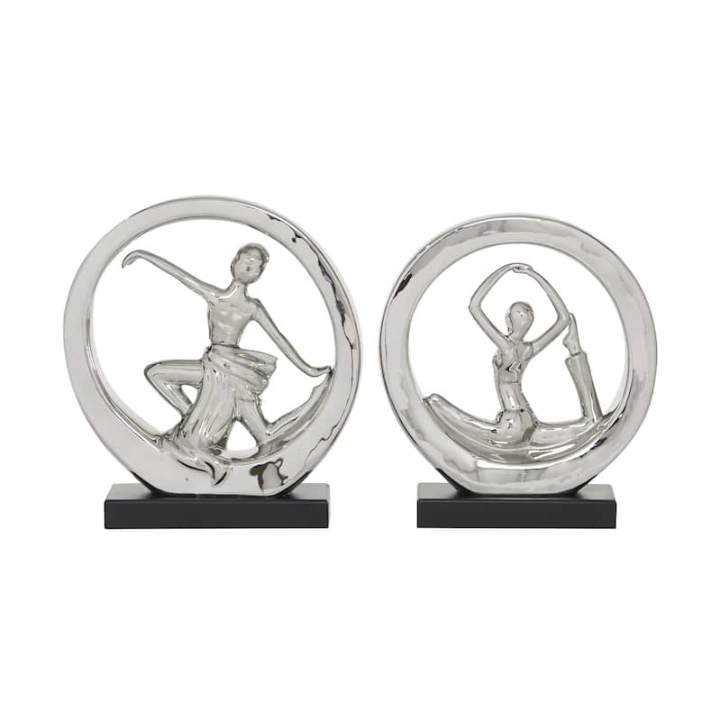 Ceramic Dancer Sculpture - Set of 2 Silver - Roche River Decor