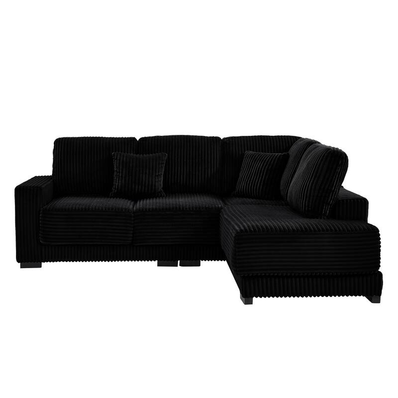 L Shaped Sectional Sofa with Reversible Chaise Lounge, Convertible Sectional 3 Seat Sofa, Corduroy Upholstered Corner Sofa
