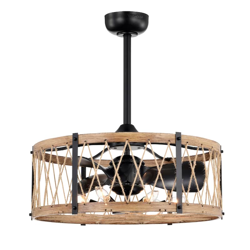 Delano 24-inch Matte Black and Imitation Wood 6 Lights 3 Blades Lighted Ceiling Fan with Remote