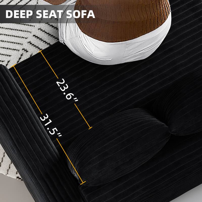 Plush Corduroy Upholstered 3 Seat Sofa , Convertible Deep Seat Lounge Sofa Chair, Cloud Sofa with 5 Soft Pillows