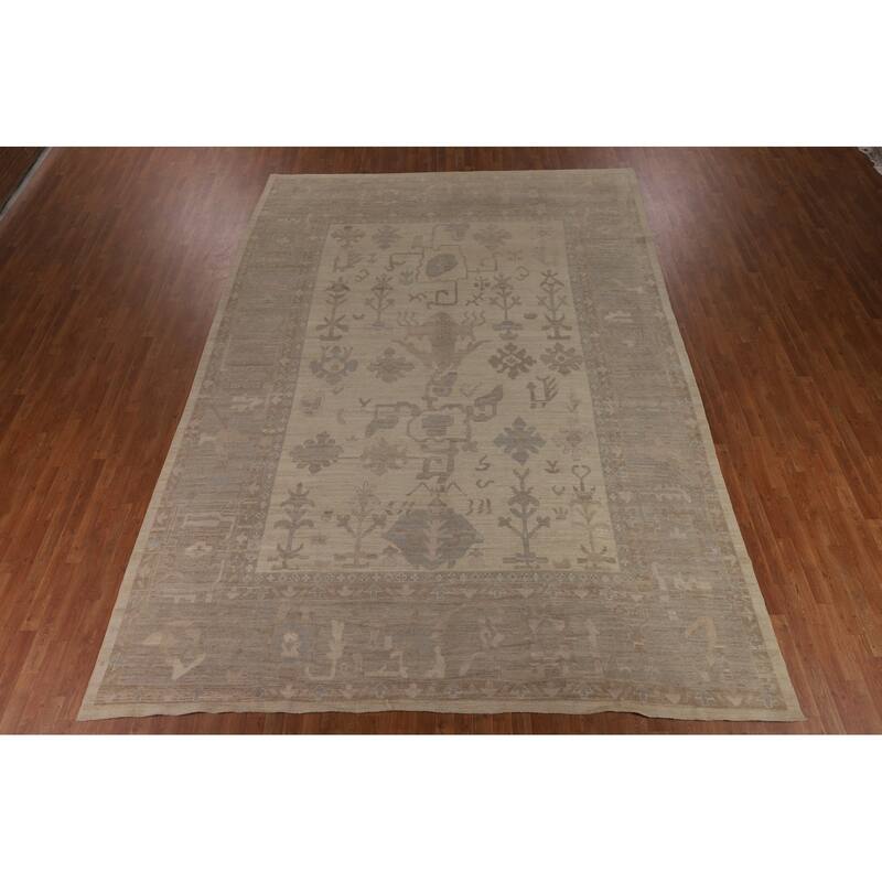 Vegetable Dye Oushak Oriental Large Rug Handmade Beige Wool Carpet - 10'5"x 14'4"