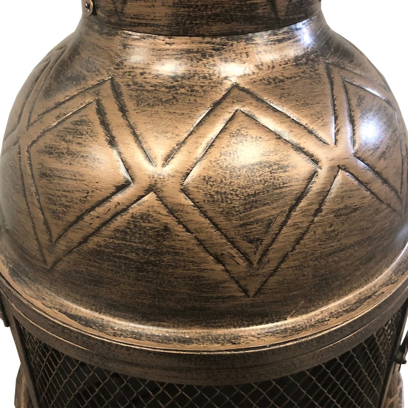 Steel and Cast Iron 36-in Antique Bronze and Black Chimenea