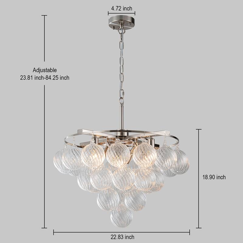 Starsky 8- Light 23in. Modern Glam Cluster Glass Bubble Chandelier with 28 Swirled Glass Globe Bubble