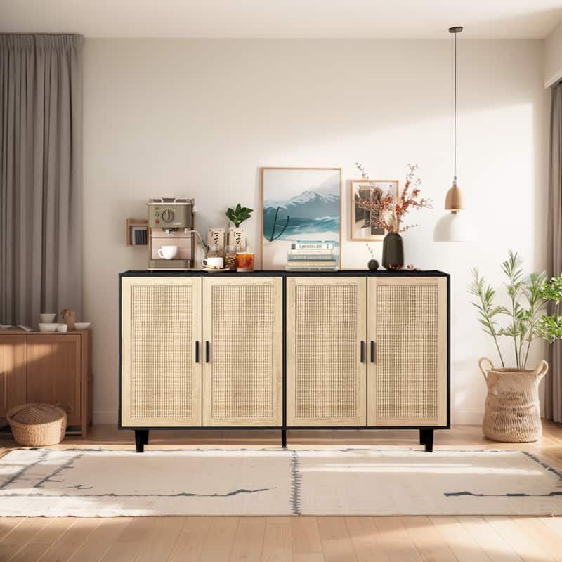 4-Door Rattan Decorative Storage Cabinet