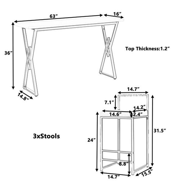 4-Piece Counter Height Extra Long Console Bar Dining Console Table - 63 ...
