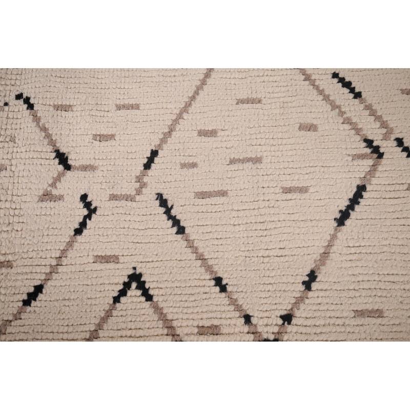 All-Over Ivory Moroccan Area Rug Handmade Wool Carpet - 6'1"x 9'11"