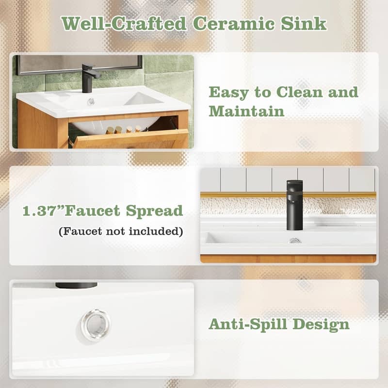20" Bathroom Vanity with Integrated Ceramic Sink, Cabinet with Soft-Close Door and Solid Wood Bottom Frame