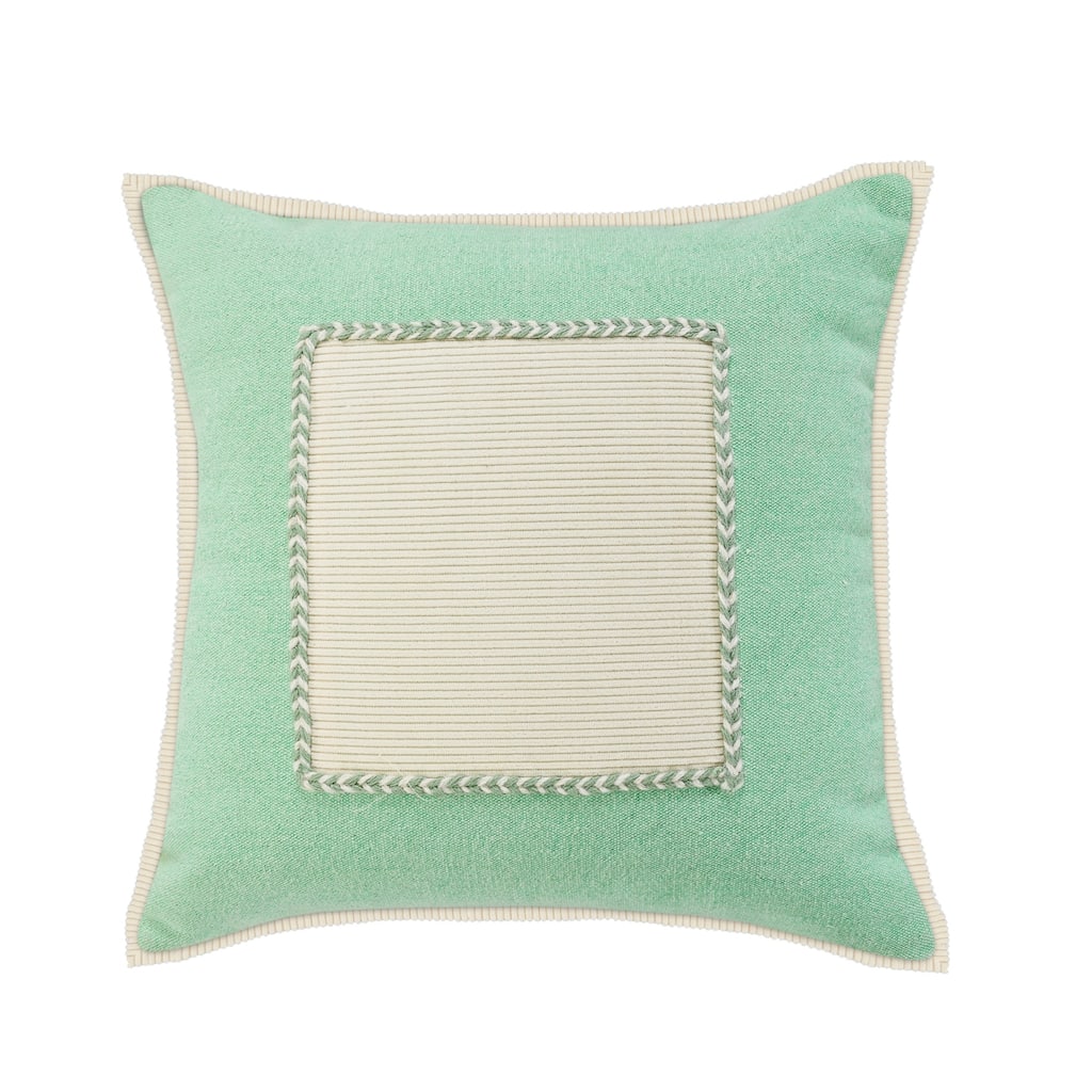 HomeRoots 20" X 20" Pastel Green And Cream 100% Cotton Zippered Pillow