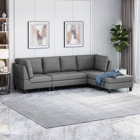 Beckett Contemporary Sectional Sofa w/ Ottoman by Christopher Knight Home