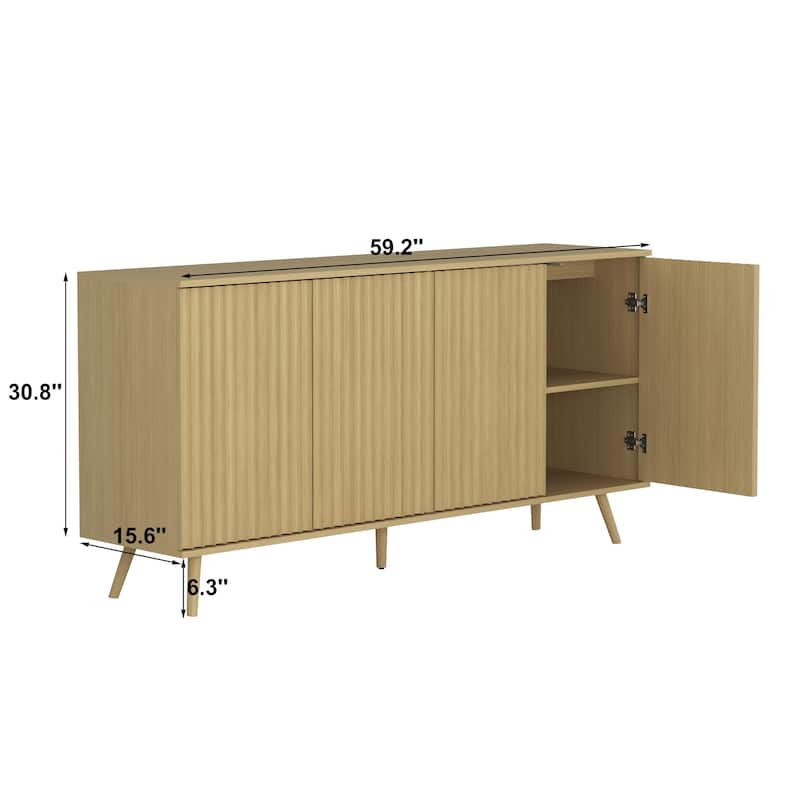 Sideboard Buffet Cabinet with Storage, 4-Door Wood Credenza Console, Long Living Room Cabinet Coffee Bar with Adjustable Shelves