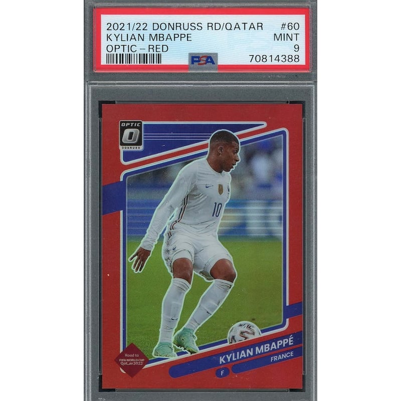 Kylian Mbappe 2021-22 Panini Donruss Optic Red World Cup Card #60 PSA 9 122/149 - 8'6" x 11'6"