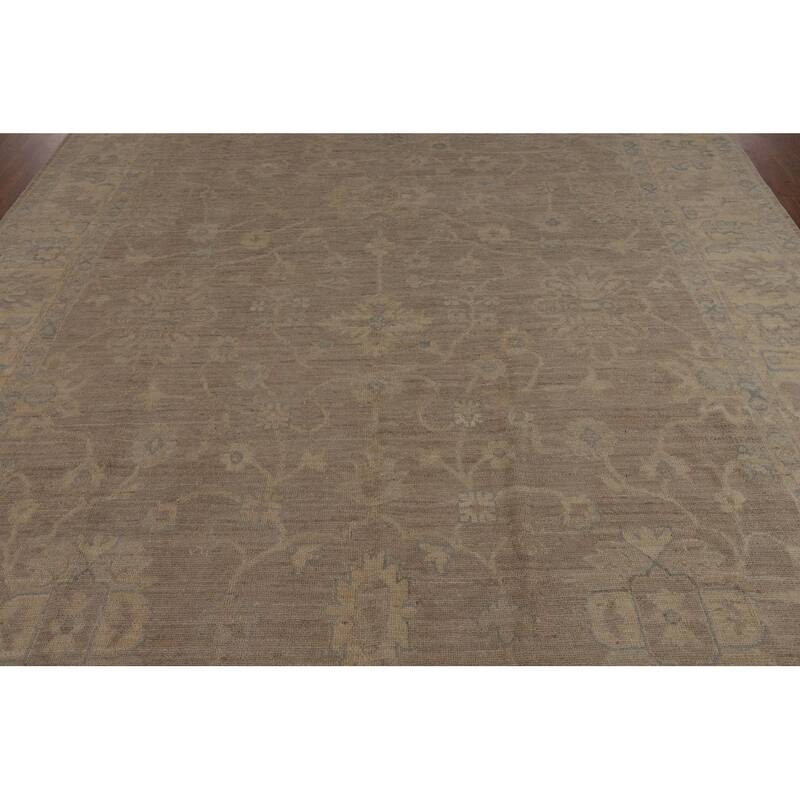 Vegetable Dye Oushak Turkish Rug Handmade Beige Wool Carpet - 8'0"x 9'11"