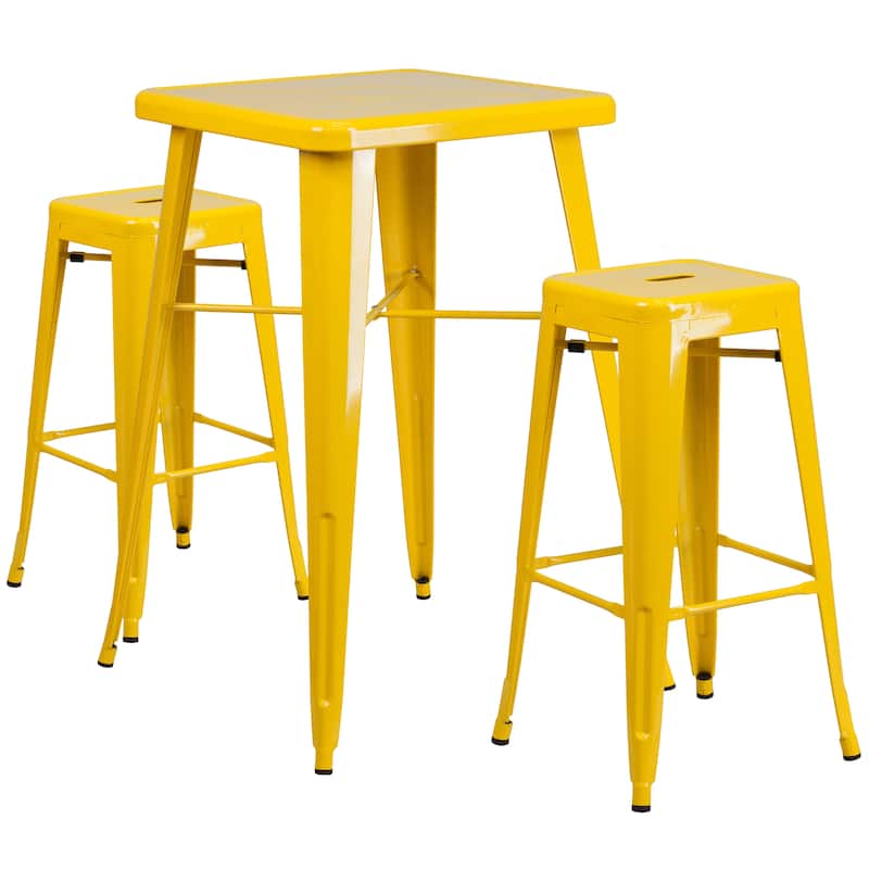 23.75-inch Square Metal Indoor-Outdoor Bar Table Set - 27.75"W x 27.75"D x 40"H