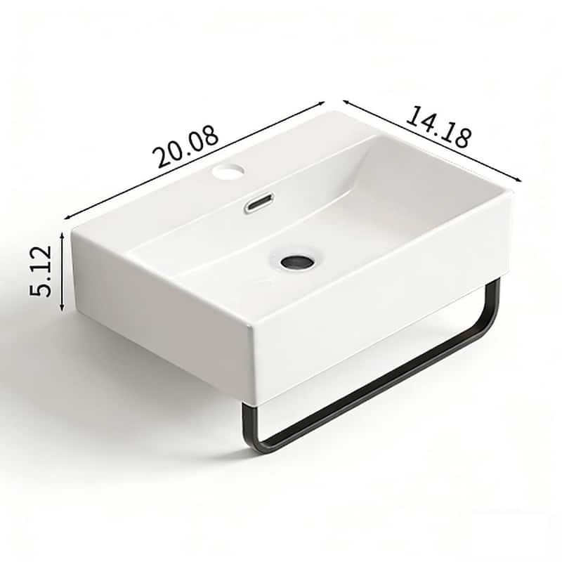 Ceramic Bathroom Sink with Integrated Towel Bar