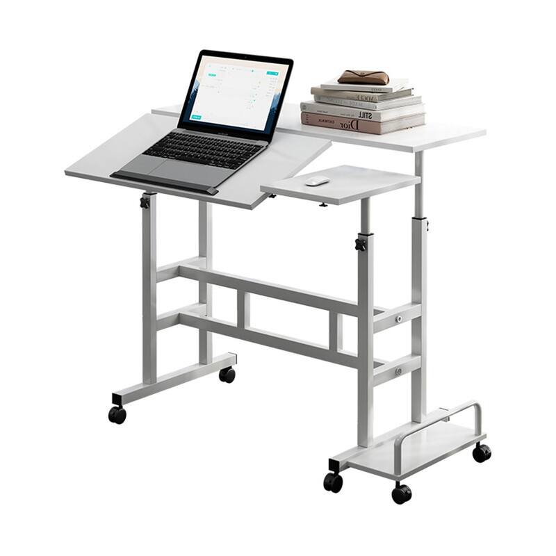 Small Mobile Liftable Standing Desk, Portable Rolling Desk Small Computer Desk, Adjustable Height Mobile Stand Up Desk - White