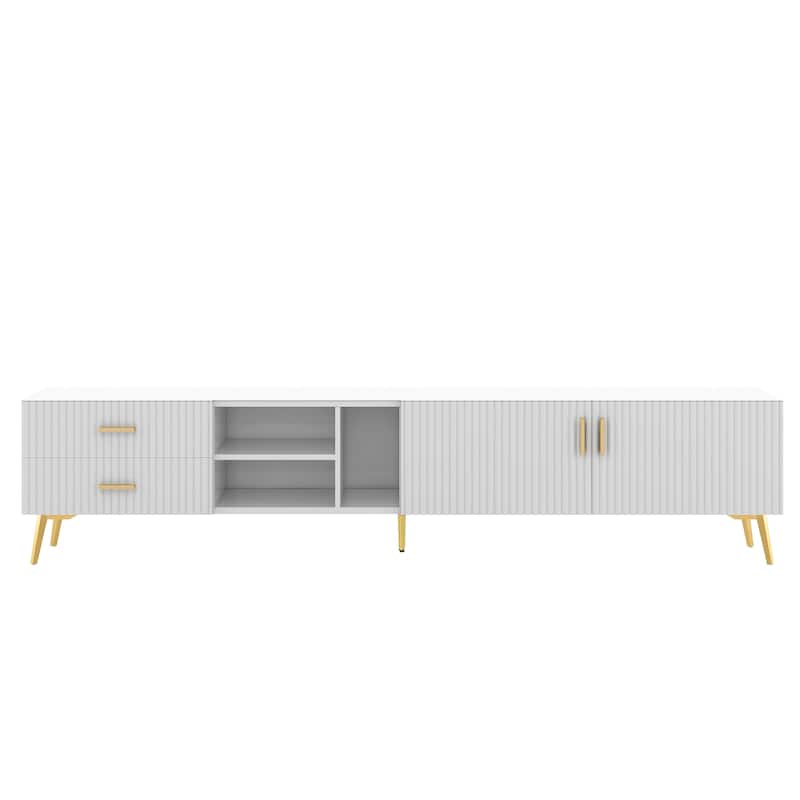 Modern TV Stand with 5 Champagne legs - Durable, stylish, spacious, versatile storage TVS up to 77" - White
