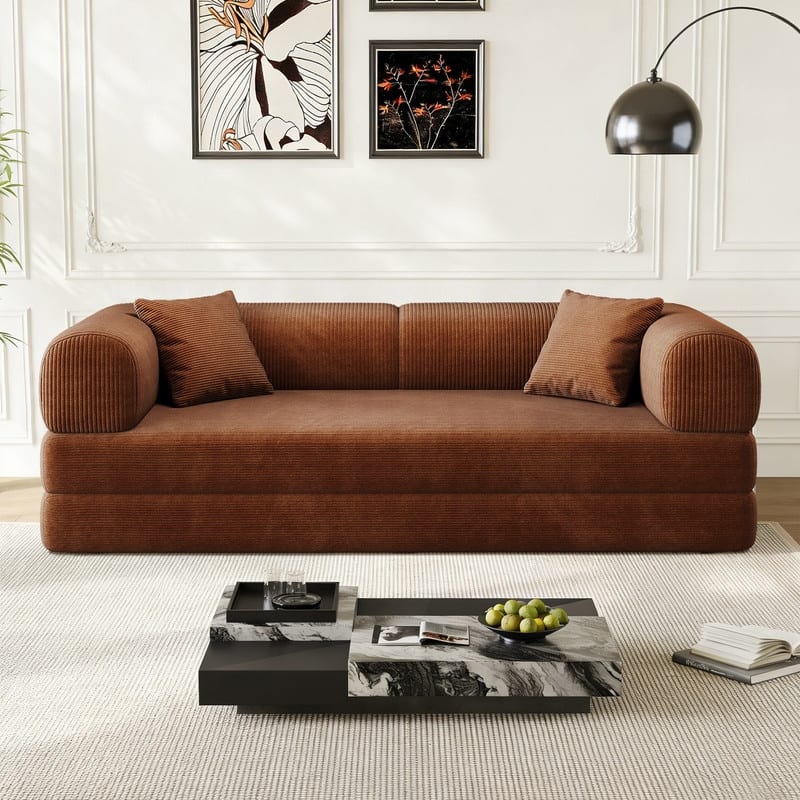 78.8" Convertible Floor Sofa Bed, Corduroy Folding Mattress Sofa Couch for Small Spaces ,No Assembly