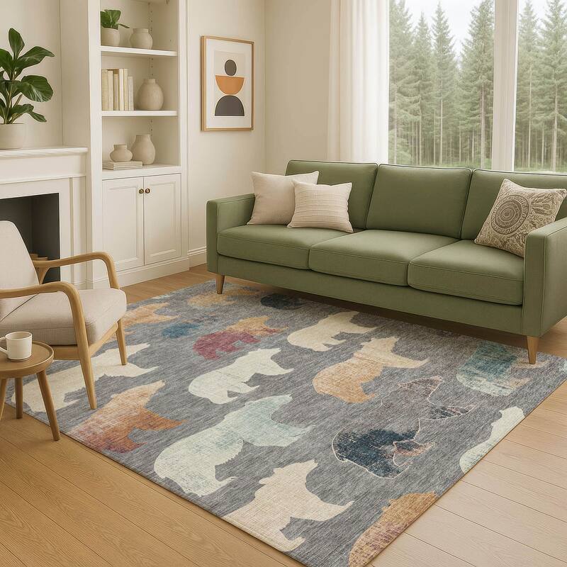 Machine Washable Indoor/ Outdoor Modern Bear Chantille Rug