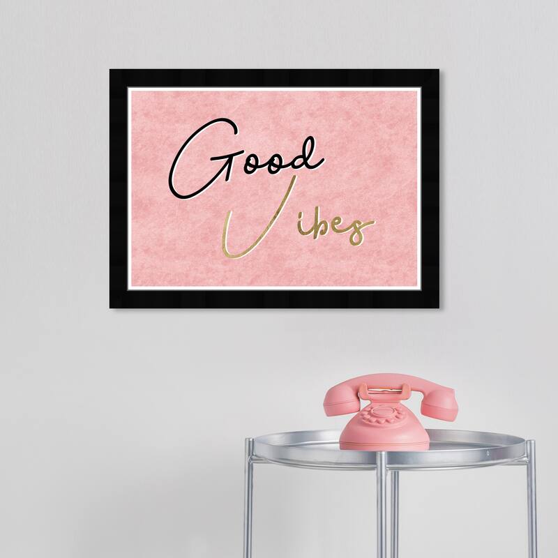 Wynwood Studio Prints Typography and Quotes Good Vibes Only Pink and Metallic Gold Glam Wall Art Canvas Print - Black