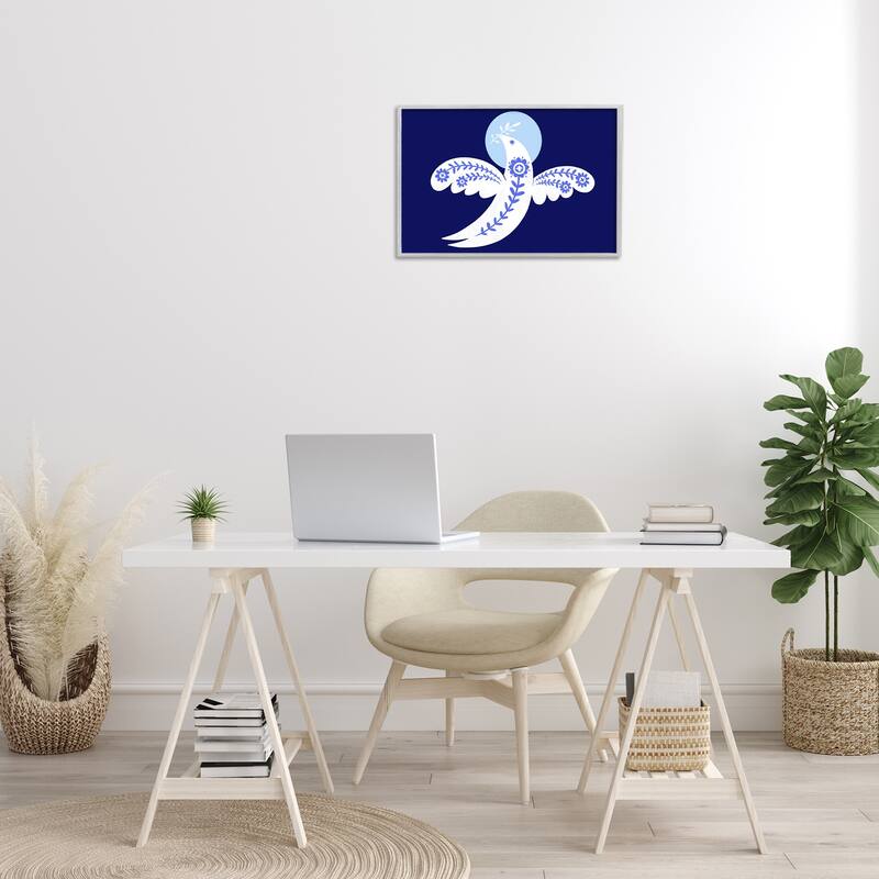 Stupell Peace Dove with Folk Florals Framed Giclee Art Design By Hannah Moren