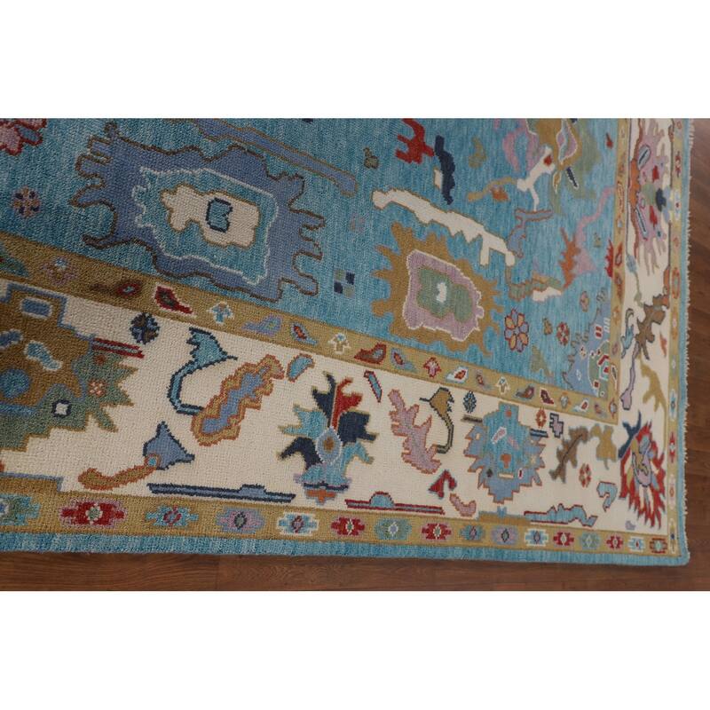Blue Floral Oushak Oriental Area Rug Handmade Dining Room Wool Carpet - 7'10"x 9'10"