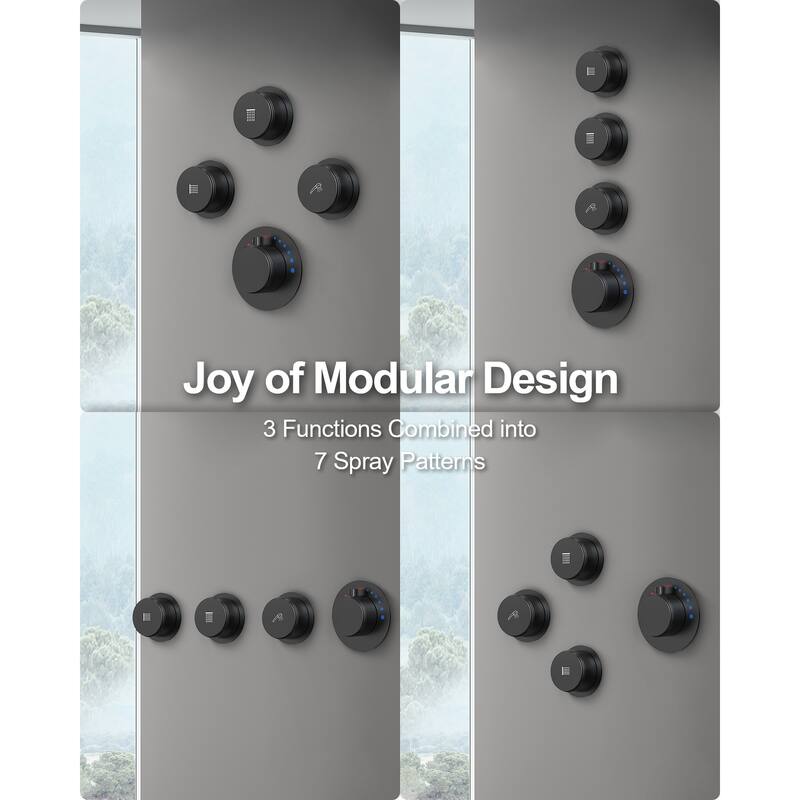 GRANDJOY Shower Faucet System 12" Wall Mount Rainfall Shower Head Body Jets Handheld Spray with Hose Thermostatic