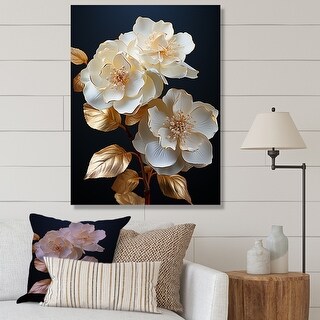 Designart "Baroque Hydrangea White And Gold III" Hydrangea Wall Art ...