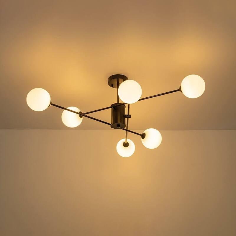 Linear Sputnik Frosted Glass Globe Semi Flush Chandelier