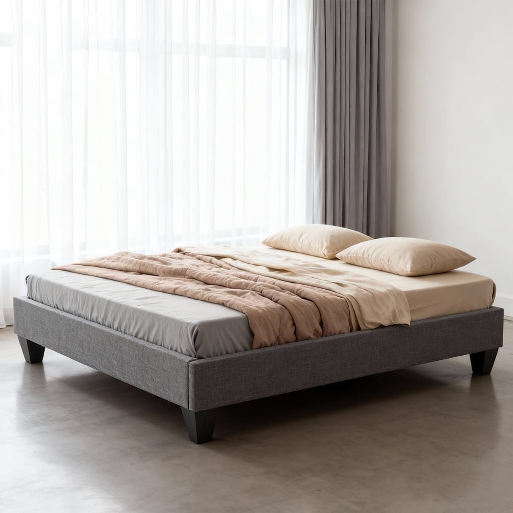 13" Modern Grey Full Platform Bed Frame, No Headboard Design