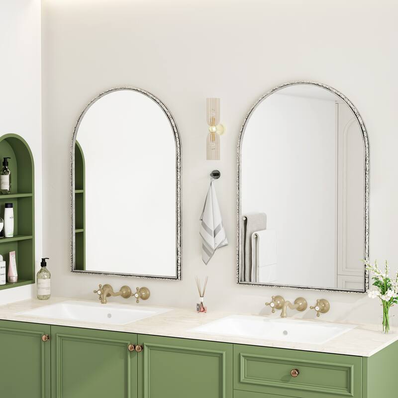 Silver Arched Wall Mirror - Bathroom Vanity & Home Decor