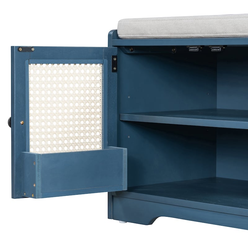 Rustic Entryway Shoe Bench with Removable Cushion