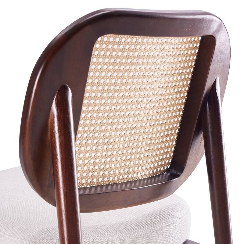 Rattan Accent Chair, Upholstered Living Room Chair with Rattan Back & Wood Frame, Mid-Century Modern Reading Chair