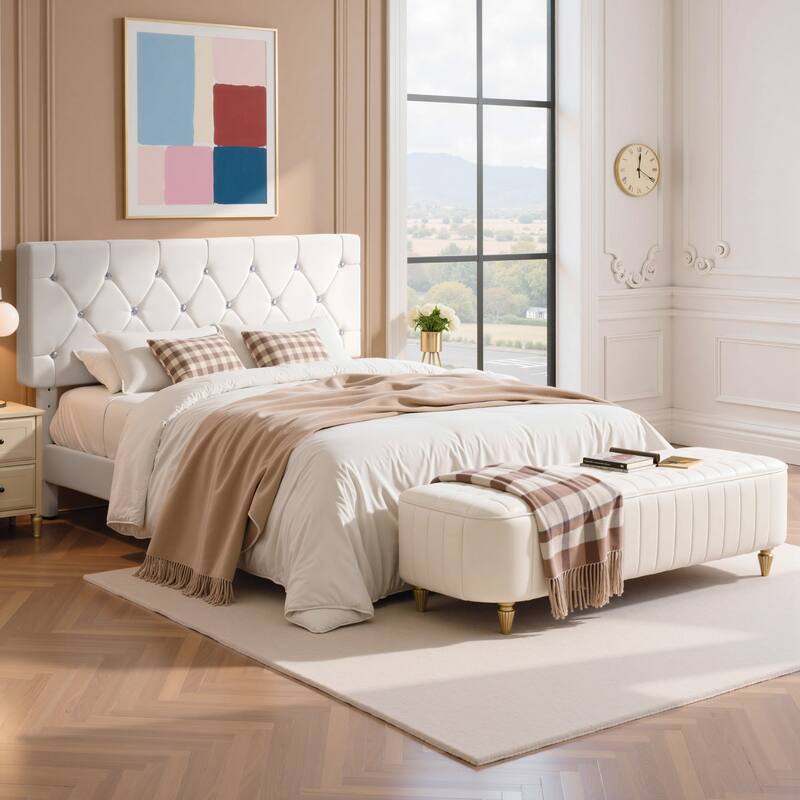 VECELO Upholstered Beds With Diamond Tufted Headboard Platform Bed Frame 7.9'' Under Bed Space